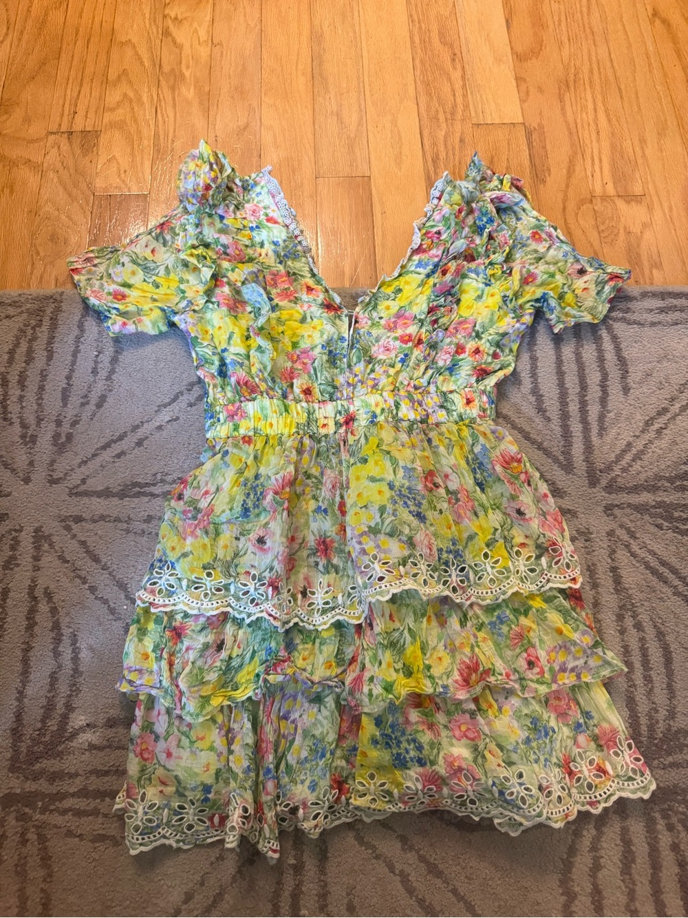 Loveshackfancy Floral Ruffle Tiered Kids Dress - Yellow Multicolor